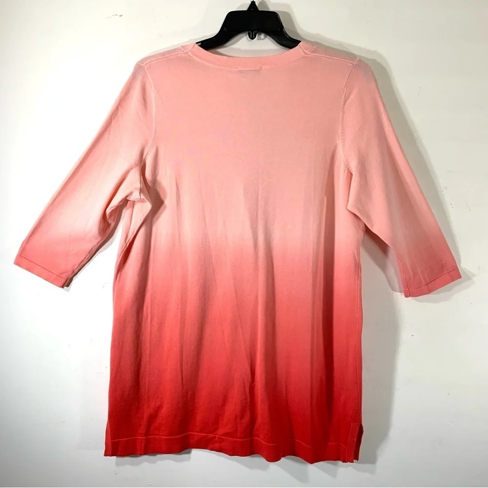 2/$35 Isaac Mizrahi Coral Dip Dye Three Quarter Sleeve Cardigan
